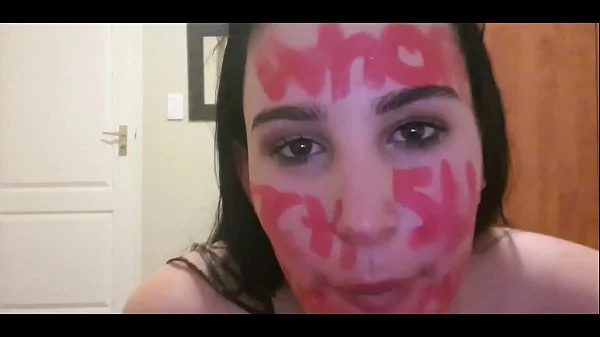 Self humiliation teen slut with body writing